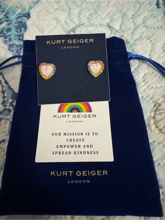 Kurt Geiger Jewelry - Kurt Geiger Kids Heart Stud Earrings in Pink with Multicolor Crystals